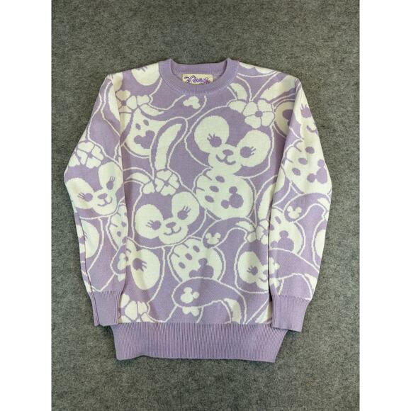 Stella Lou Disneyland Sweater Womens Small Purple Bunny All Over Print Knit - Picture 1 of 7